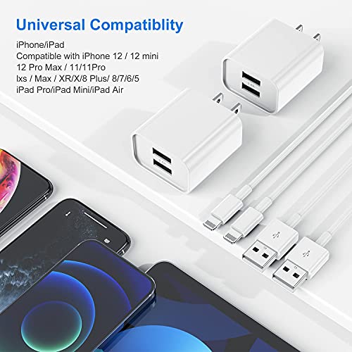 Iphone Charger And Wall Plug, [Apple Mfi Certified] 2Pack 3Ft Lightning Cable Cord With 2.4A Fast Dual Port Usb Charging Adapter Block Box For Iphone 14/13 Pro Max/12/11/Xr/Xs/8/7/6S Plus/Se/5C/Ipad #TOP6