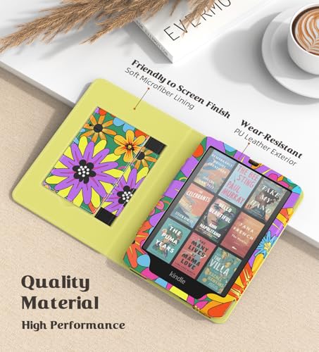Image of MoKo Case for 7 inch /6.8 inch Kindle Paperwhite(12th /11th Gen-2024 /2021) and Kindle Colorsoft Signature Edition, Slim PU Shell Cover Case with Auto-Wake /Sleep for Kindle Paperwhite 2024, Campus Flowers