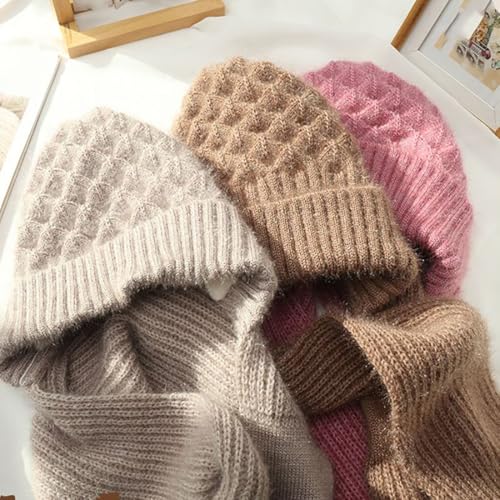 Winter Versatile Knitted Hooded Scarf for Women, Hat Scarf All-in-one Warm Windproof Fleece Cycling Protection Ear Cap 6