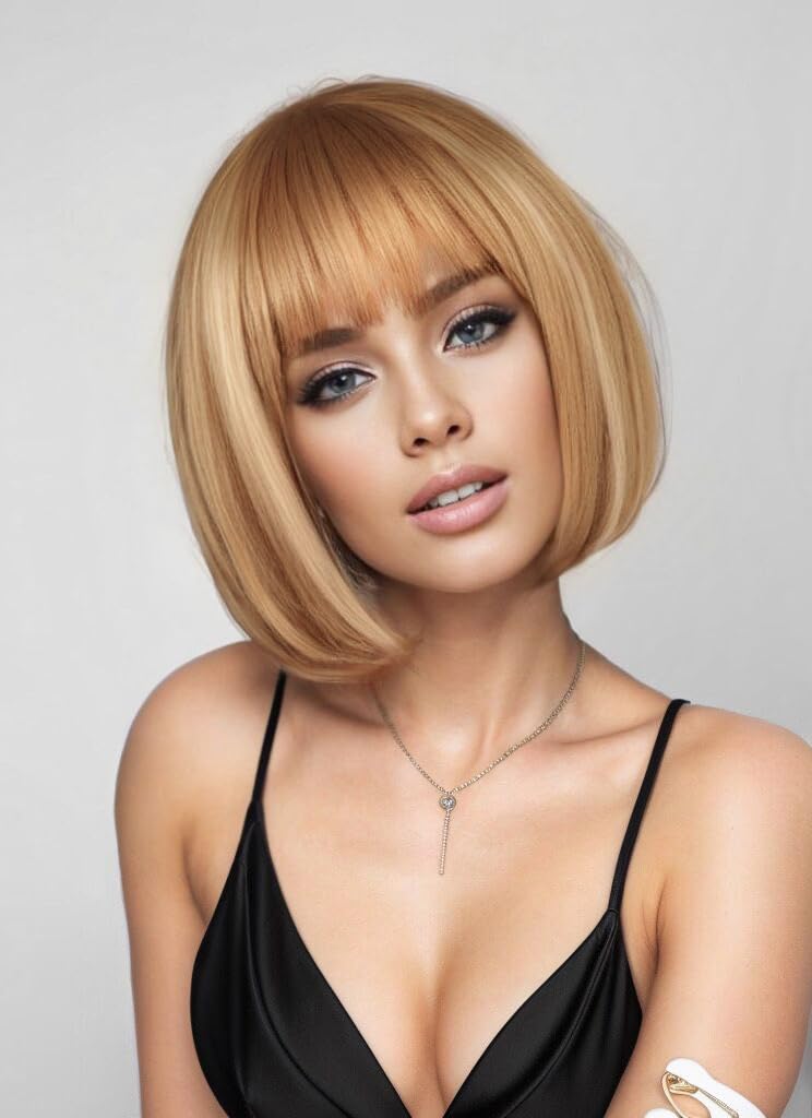 Workstar Blonde bob Wigs for Women Synthetic Wig with Fringe