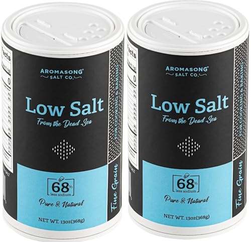 Aromasong Low Sodium Sea Salt 13 OZ. | 2-Pack | Saltshaker 100% Natural Fine Grain Dead Sea Potassium Chloride with Dead Sea Salt.