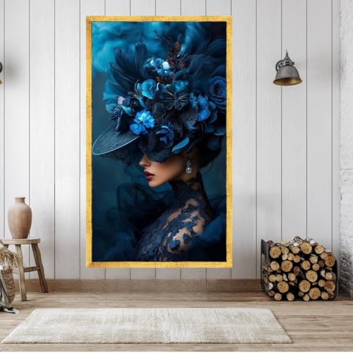 Toile d'art femme en robe bleue d'une qualité d'impression haut de gamme