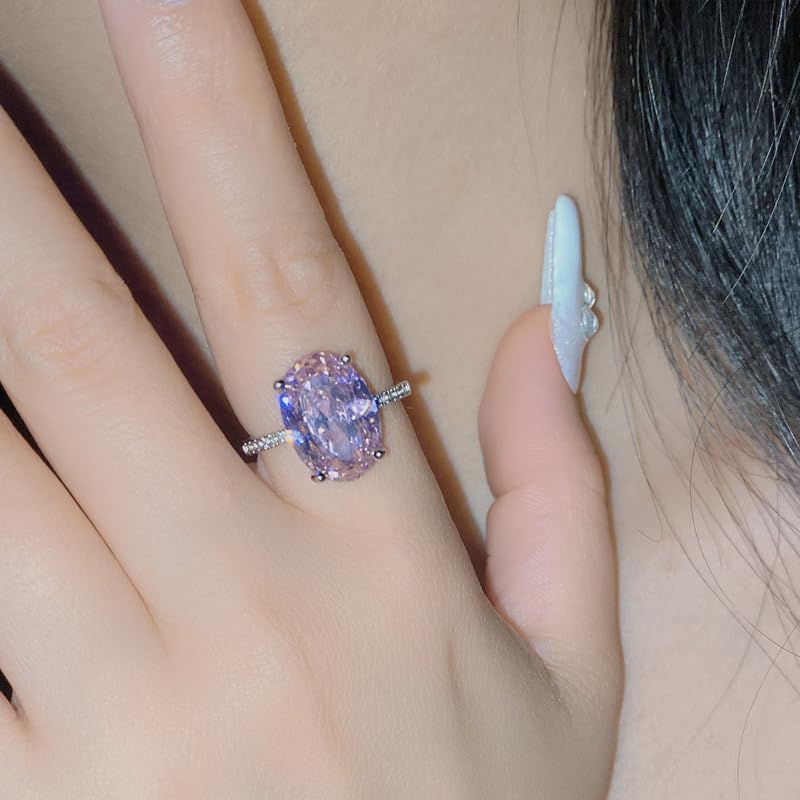 Natural Gemstone Garnet Dove Egg Light Purple Zircon Temperament Open Ring Amethyst Topaz Birthstone Solitaire Engagement Rings for Women, Anniversary 925 Sterling Silver Promise Rings for Her