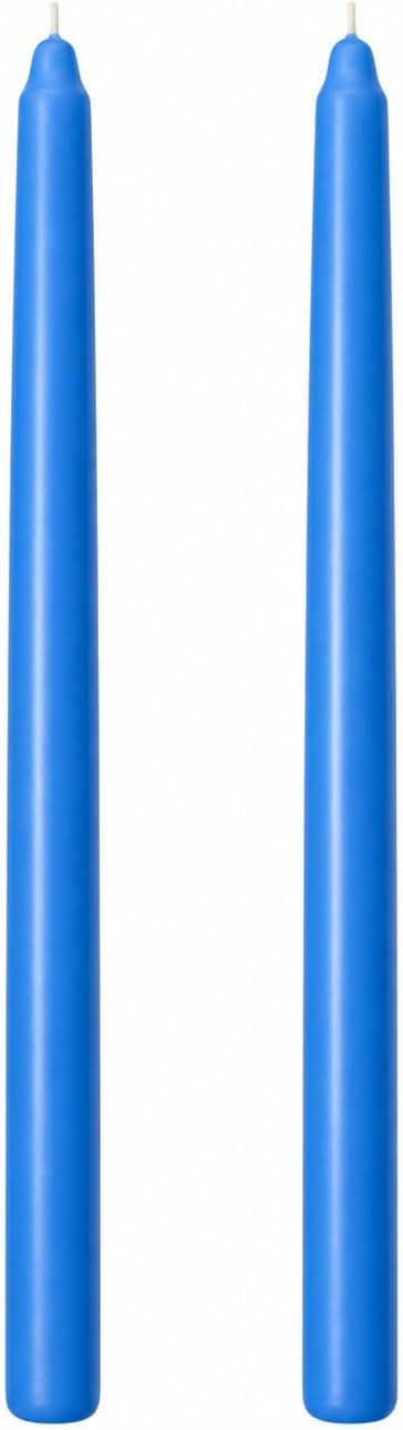2’li Açık Mavi Metalik Şamdan Mum Seti 25 cm – Dekoratif İnce Şamdan Mum, Kokusuz Parafin Wax,%100 Pamuk Fitil, El Döküm, Uzun Süre Yanma (~10 Saat), Şık Sofra, Davet, Nişan, Düğün