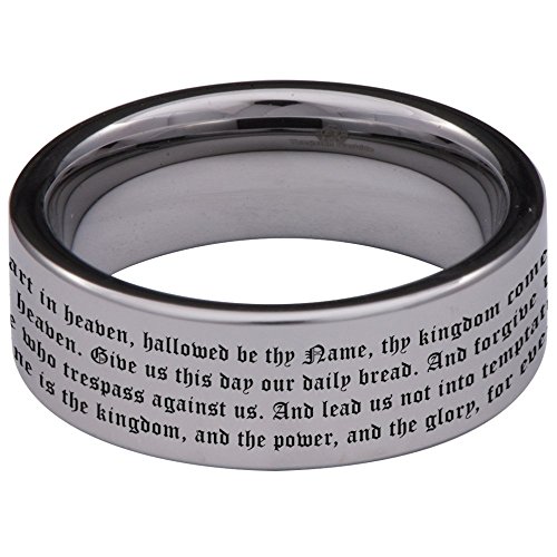 Silver Tungsten Carbide Lord's Prayer Ring 8mm Wedding Band Anniversary Ring for Men and Women Size 14.53