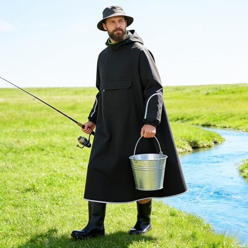 Image of PALAY High Collar Motorcycle Raincoat with Hood, Folding Hand Guard Flaps, PVC Full-Cover Riding Poncho with Front Pocket, Adult Women Raincoat for E-Bike, Scooter & Outdoor Riding