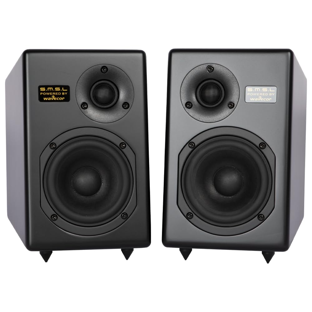 Bookshelf Speakers Passive Tabebuia Speaker System,Custom Wavecor Drivers,100W Per Channel,56Hz-32kHz Response, Wall-Distance Adjustable with Spikes(Pair) (Black)