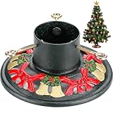 Huwena Christmas Tree Stand for Live Trees, Real Xmas Tree Holder Base Cast Iron, Supports up to 8ft, 4-Inch Diameter, 120lb Weight Capacity for Christmas Rustic Decoration (Bell, Bow Style)