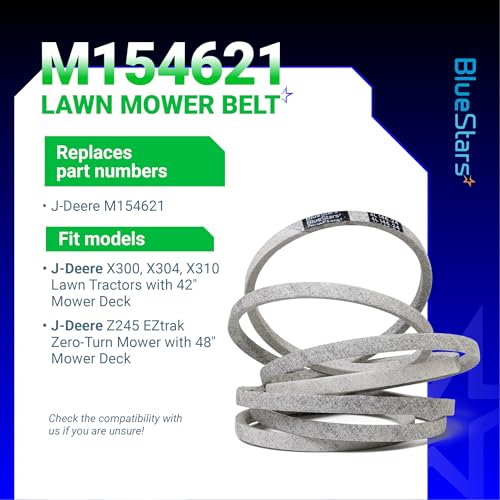 Image of BlueStars M154621 Mower Belt | Aramid Cord | 1 /2'' x 146 1 /4'' | Mower Belt - Fits 42 inch Deck J-Deere X300 X304 X310 Lawn Tractors & 48 inch Deck EZtrak Series Z245 Zero-Turn Mower
