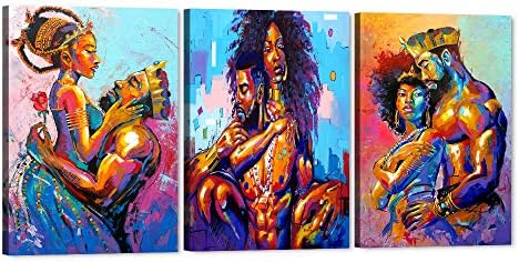 Set of 3 African King and Queen Canvas Wall Art, Black Art Paintings for Wall, King & Queen Crowns Poster for Adult Bedroom Decor, Sexy Pose of African Lovers Picture Framed Artwork (20”Hx42”W) Set of 3 African King and Queen Canvas Wall Art, Black Art Paintings for Wall, King & Queen Crowns Poster for Adult Bedroom Decor, Sexy Pose of African Lovers Picture Framed Artwork (20”Hx42”W)