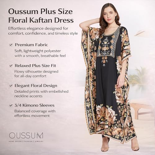 Image of Oussum Women Kaftan Plus Size Polyester Summer Lightweight Caftan Swimsuit Cover Ups Maxi African Mumu Lounge House Dress