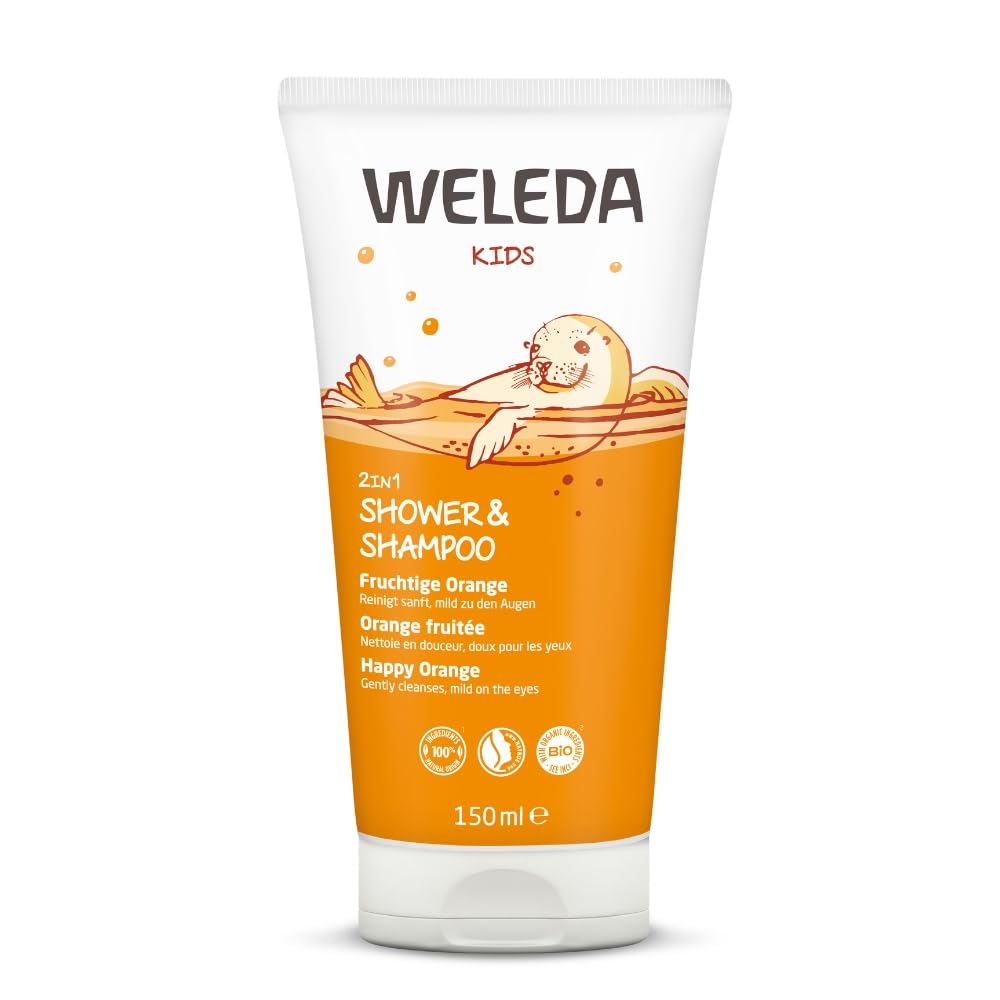 Weleda Kids Shampoo and Body Wash 2in1, Kids Shampoo, Kids Body Wash, Happy Orange, Dermatologically Tested, 100% Certified Natural, Organic, Vegan,150 ml