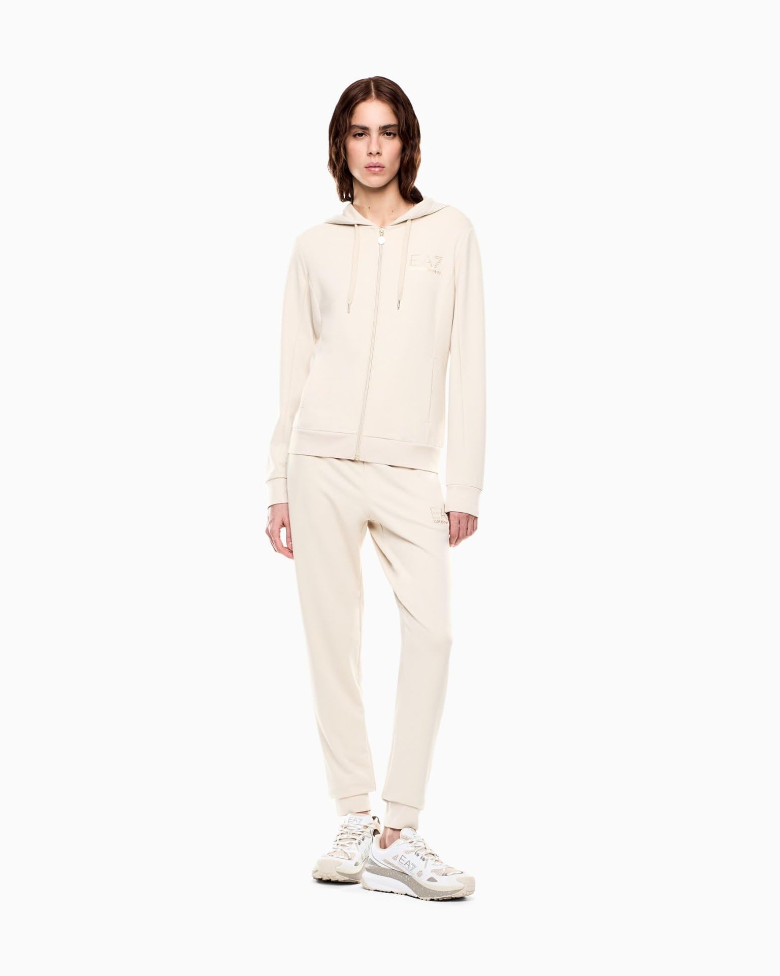 EA7 Emporio Armani Evolution damski dres treningowy z mieszanki wiskozy stretch z kapturem 8NTV51TJ9RZ 8056643459257 - XXL, beżowy, XXL