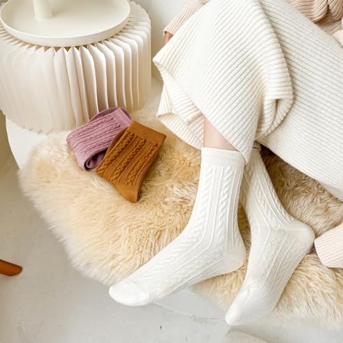 Womens Crew Socks, 4 Pairs Casual Knit Cotton Comfy Breathable Dress Socks for Women4