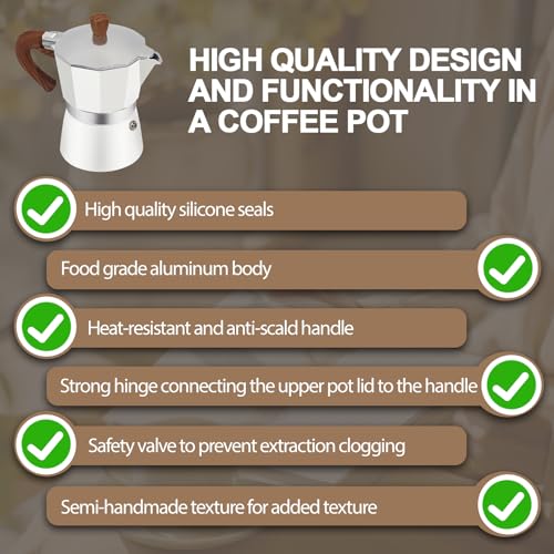 Image of Aluminum 3 Cup 150ml Moka Pot Express Coffee Maker Stovetop Espresso Colorful Coffeemaker Italian Classic Style Brewing Greca Cafe Mocha Machine for Cafeteras Lover Camping Travel and Home Use 5oz