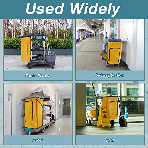 Image of Meanplan 1 Pack Cleaning Cart Bag Zippered Front Replacement Janitorial Cart Thick Bag Large Capacity Commercial Cleaning Bags for Housekeeping Carts, Yellow (33 x 16.8 x 10.5 Inch)
