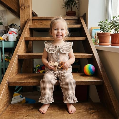 Thorn Tree Girls Summer Outfits Ruffle Sleeve Button Up Dress Tops Plaid Linen Pants Spring Toddler Girl Clothes - Image 3