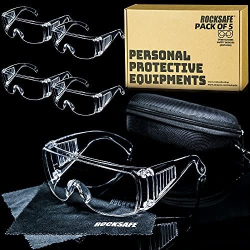 ROCKSAFE Safety Glasses [5-Pack] Anti Fog Wrap-Around Lens (OTG) Over-The-Glass Protective Eyewear Goggles…