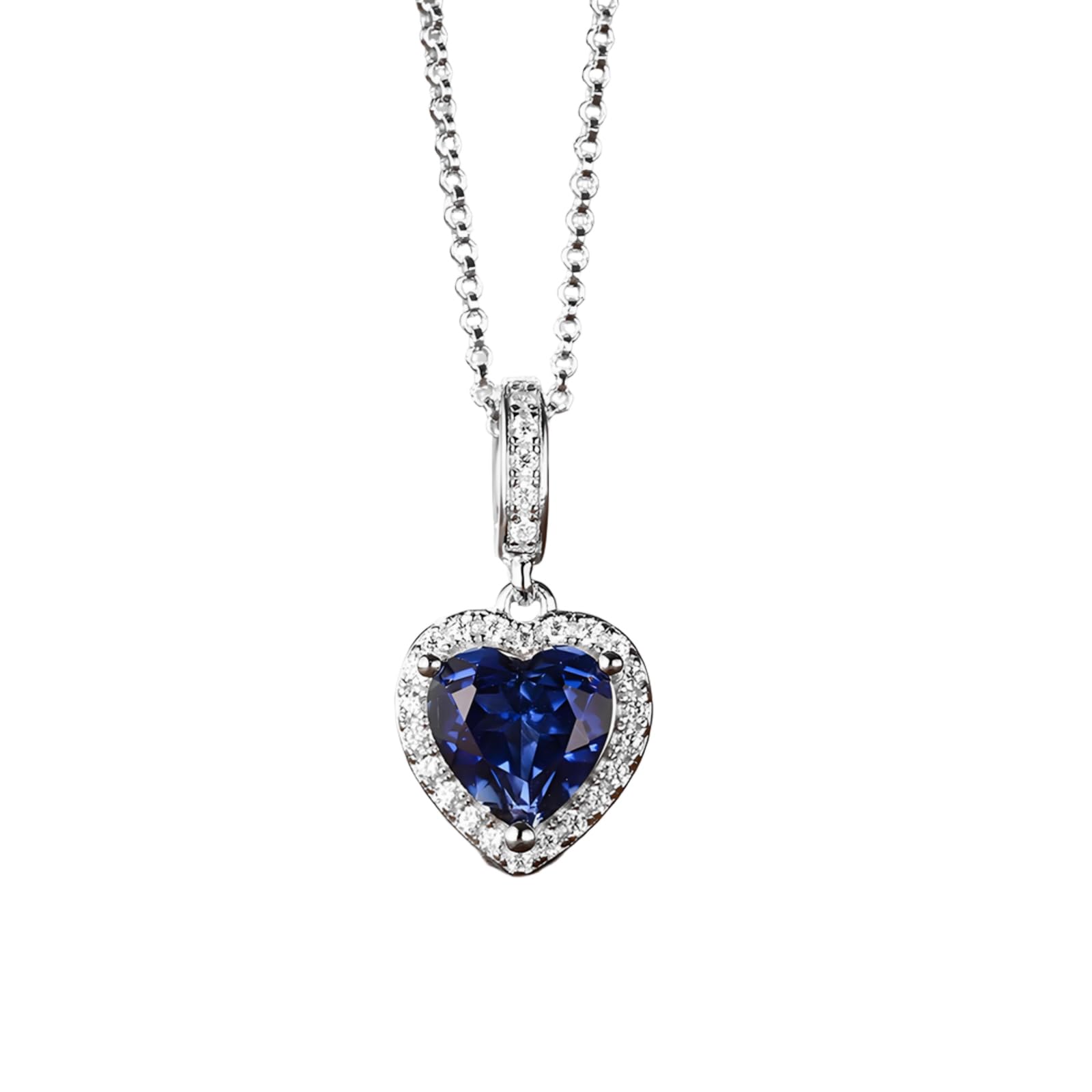 Kettenanhänger L Gold Luxuriöser Herz-Labor-Saphir 1,85 ct mit Moissanit, Kette 333 Gold für Sie| 9K 14K 18K Weißgold | Trendiger Modeschmuck für Vatertag