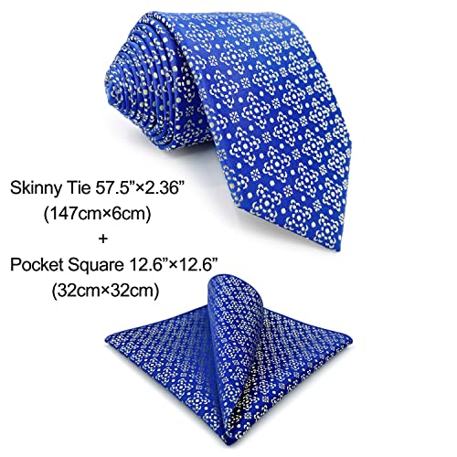 Gravatas Masculinas Floral Azul Azure com Conjunto de Gravata Amarelo Claro com Bolso Quadrado Skinn