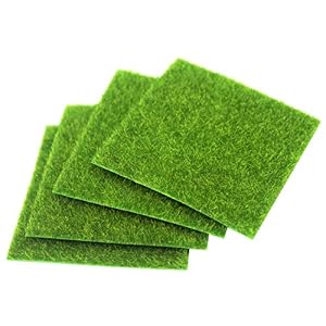 FineInno 4 Blätter Kunstrasen Rasenteppich Artificial Grass Rollrasen Synthetic Lawn Turf Carpet Moos Rasen Garten Landschaftsbau Bonsai Harz Dekoration 6x6inch (15x15cm) (6inch/15cm,4 Blätter)