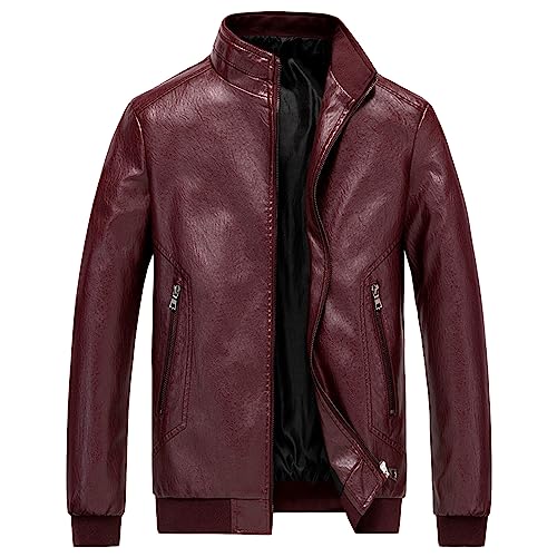 Chaqueta de cuero sintético para hombre color rojo vino miniatura 1