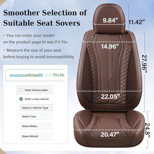 Image of Coverado Car Seat Covers for Front Seat, Leather Seat Covers for Cars, Front Seat Covers, Waterproof Car Seat Protectors Car Seat Cushions Universal for Most Vehicles, Coffee