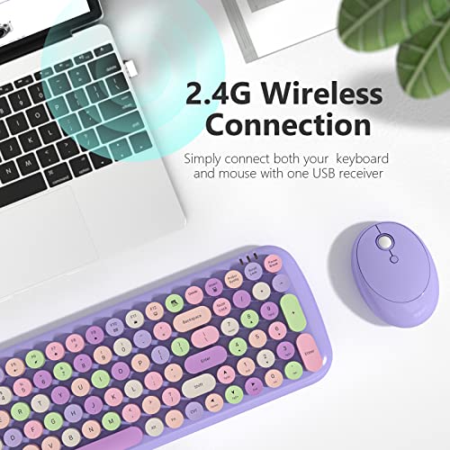 Image of GEEZER Wireless Keyboard and Mouse Combo - Lilac Purple Round Keycap Keyboard 100 Keys - USB 2.4G Receiver Plug Play Typewriter Keyboards for Windows, PC, Laptop, Desktop