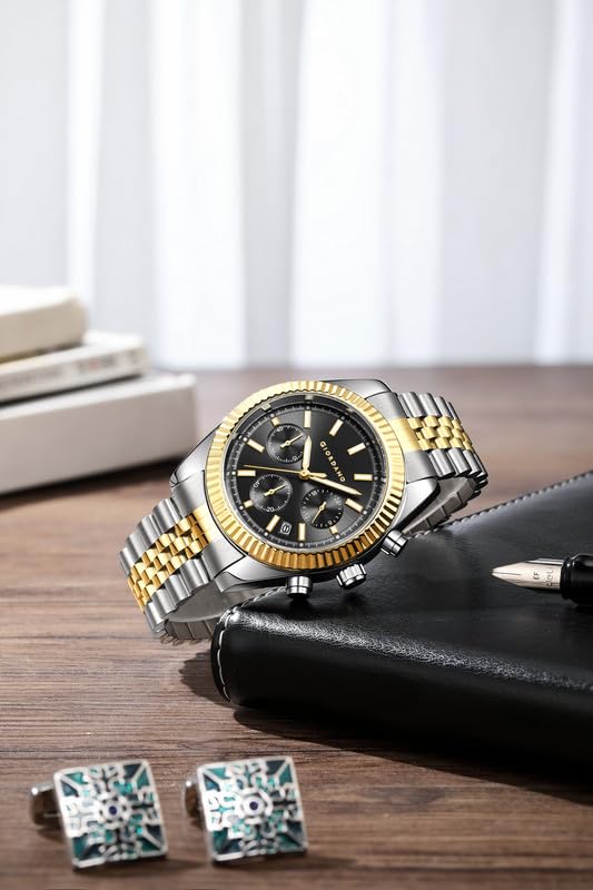 Image of GIORDANO Chronograph Analog Watch for Men - Textured Bezel, Luminous Index Markers, Stainless Steel Strap & Date Display