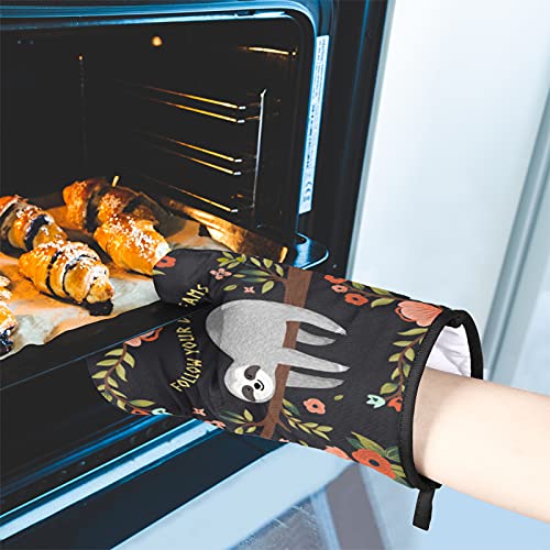 Sloth Oven Mitts And Pot Holders Set Of 2, Sloth Floral Heat Resistant Oven Mitt Soft Pot Holders Sets For Baking, Cooking, Bbq #TOP4