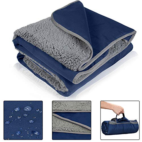 Tirrinia Waterproof Outdoor Blanket with Sherpa Lining, Windproof Triple Layers Warm Comfy Foldable