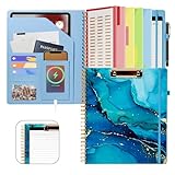 Leather Clipboard Padfolio with Storage for Women, Portfolio Binder 5 Folders with 10 Pockets, Foldable Organizer Binder with Refillable Notepad