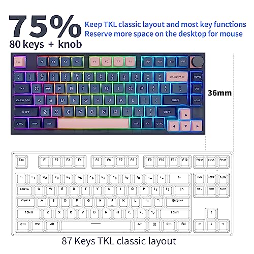 Image of MOLGRIA SKYLOONG GK75 75-Key RGB Backlit Gaming Keyboard with Dark Blue and Pink PBT Keycaps, Hot Swappable Yellow Mechinery Switches, Type C Wired Knob Mechanical Keyboard for Win /Mac OS