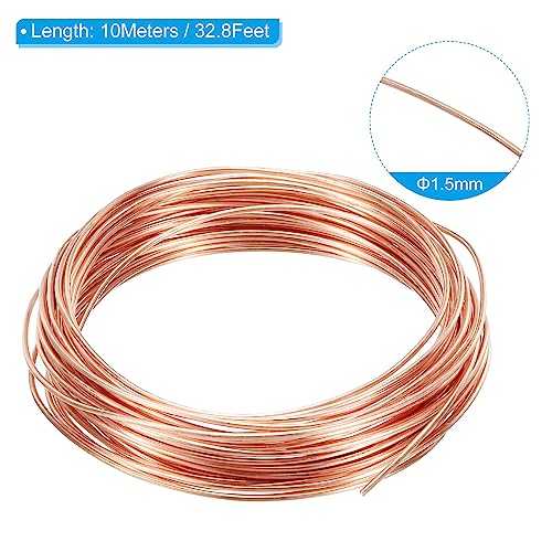 PATIKIL 32.8Ft Solide Blanke Kupfer Draht 17 Messgerät 99.9% Rein Kupfer Draht 1.5mm Weich Perlendraht Metall Pflanzliche Stielbänder für Schmuckarbeiten