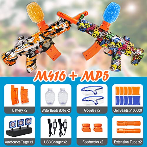 2 Set Electric Water Bead Blaster Toy, Splatter With 100000 Gel Ball Beads, Suitable For Outdoor Activities Team Game, Halloween, Christmas, Birthday Party Gift For Kids Ages 12+ #TOP2