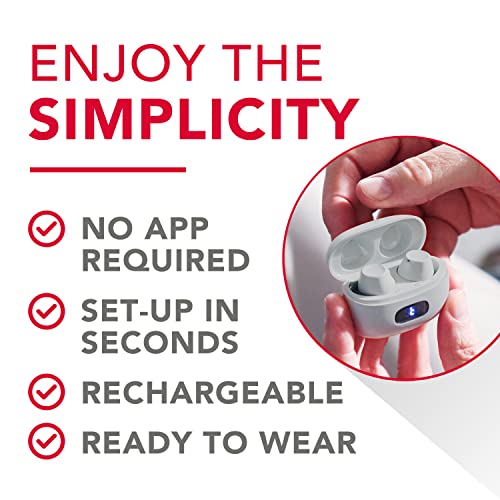 RCA OTC Hearing Aids with Charging Case – in-Ear Hearing Aids, Easy to Use One-Button Operation, Sound Amplification, Rechargeable, 15-Hour Battery Life, Water-Resistant