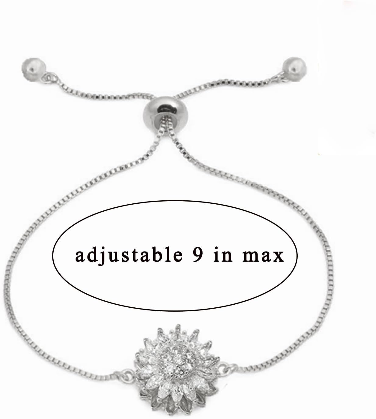 Spinning Sunflower Bracelet for Women Adjustable Flower Bracelet Rhinestone Anxiety Bracelets Sparkly Flowers Fidget Bracelet CZ 7”-9“ Mood Statement Bracelets for Tiny Wrist Worry Relieving Jewelry Gifts Silver image 2 of 7 B0DSHYK498