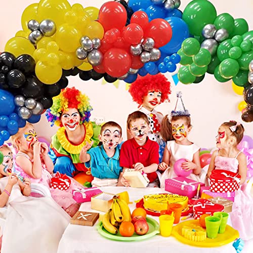152Pcs Red Blue Yellow Balloon Garland Kit With Metallic Silver Balloons, Colourful Balloon Arch Kit With Red Black Green Balloon For Kids Birthday Carnival Superhero Themed Party Decor #TOP3