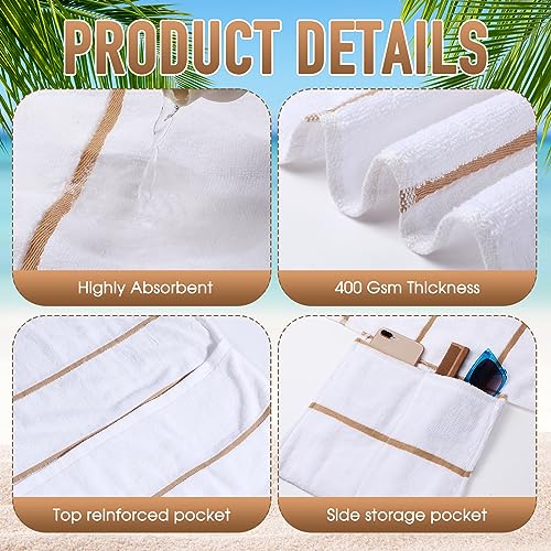 Redbaker ARI-REDBAKER-231 4 Pack Pool Chair Covers Towel Chaise Lounge Cushion Cover With Top And Side Pockets Cotton Oversized Beach Chair Towels thumb #2