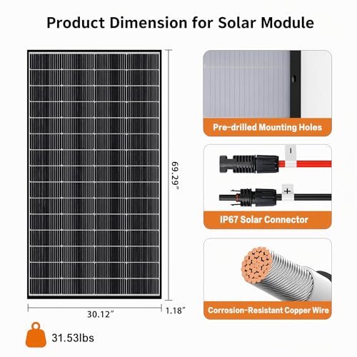 Image of 300W Bifacial Solar Panel, N-Type 16BB Monocrystalline Solar Panel, 25% High Efficiency, IP65 Waterproof, for RV Home Boat Marine Off-Grid Solar System
