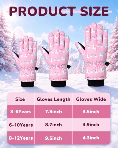 Image of Geyoga Kids Waterproof Winter Snow Ski Gloves | for Boys Girls, Warm Lining, Non-slip PU Leather Palm, Elastic Cuff with Adjustable Strap, for Outdoor Cold Weather