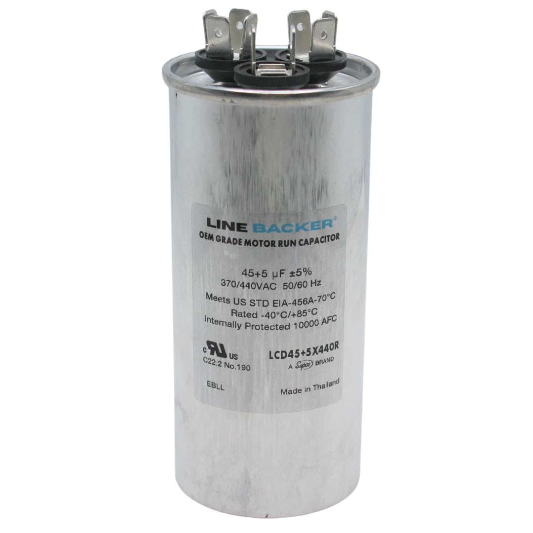 45/5 uF 45+5 MFD 370V/440V Dual Run Start Round AC CBB65B Capacitor 45 5 uF 370/440 Volt VAC Air Conditioner Capacitor for AC Unit Fan Motor Start, Heat Pump, Condenser Straight Cool