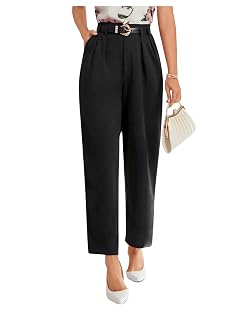 Floerns Womens Elegant Dress Pants Tapered High Waisted Straight Leg Suit Trousers