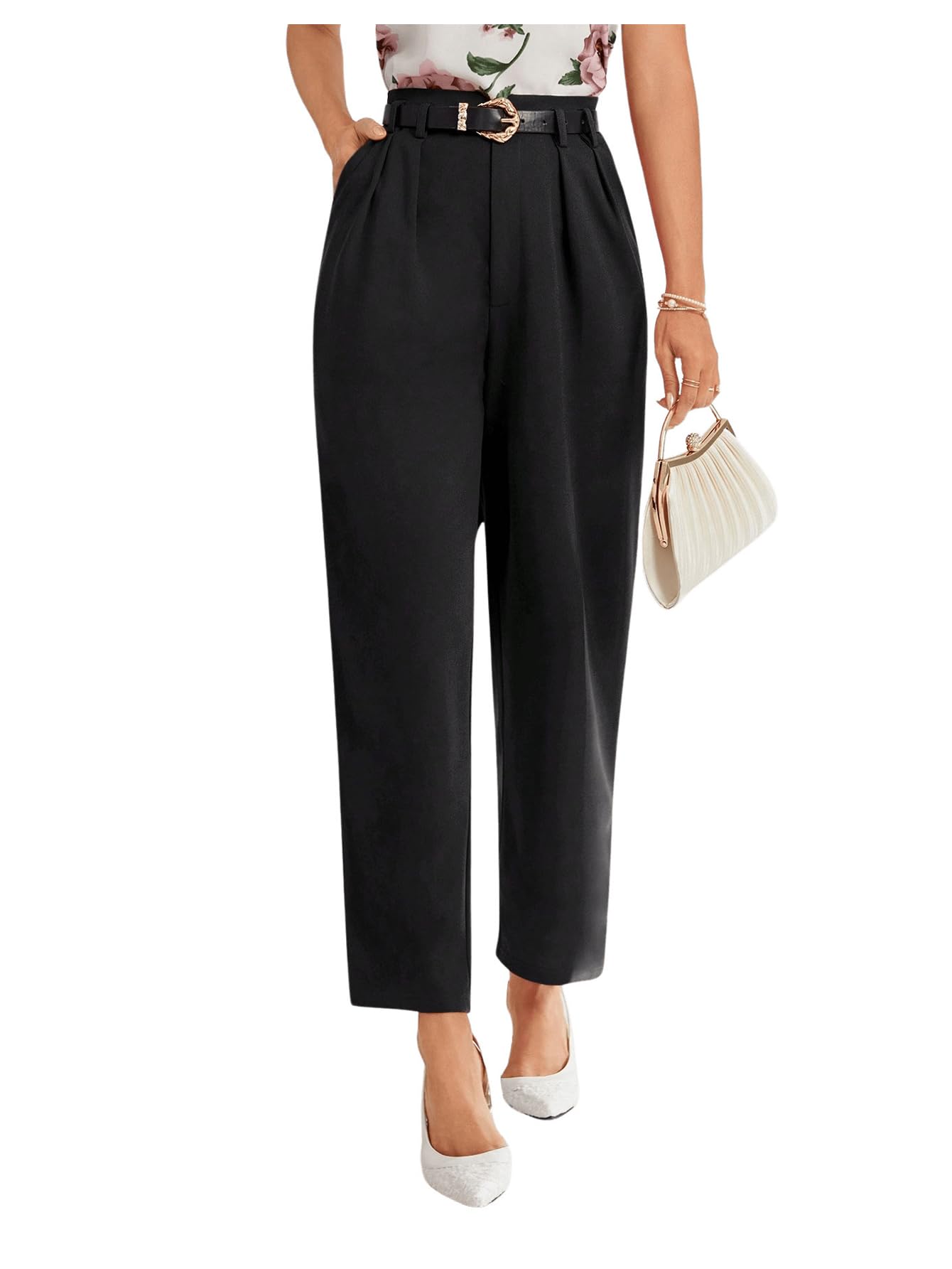 Floerns Womens Elegant Dress Pants Tapered High Waisted Straight Leg Suit Trousers