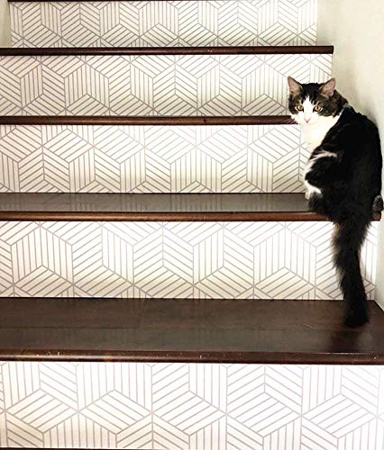 Meboem champagnekleurige, goud gestreepte zelfklevend behangpapier, zeshoekig, gouden strepen, zelfklevend papier… - Image 7