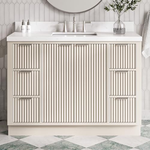 ARIEL Milan 48 Inch Bathroom Vanity with Sink, Single Rectangle Porcelain UPC Certified Sink, Carrara White Quartz Countertop 1.5 Inch in Warm White