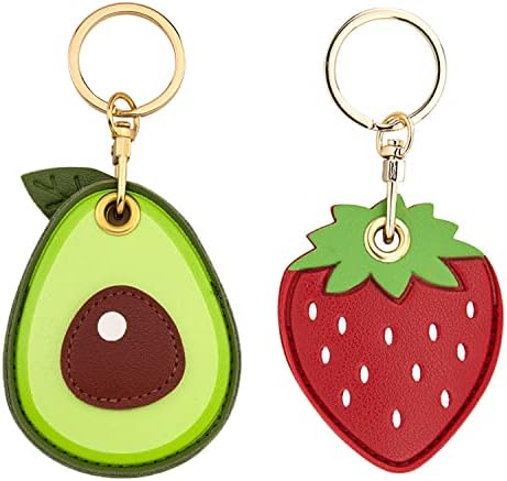 [2 Pack] Leather AirTag Holder Case Access Card Keychain, Cute Airtag Keychain Case with Key Ring, Anti-Scratch Shockproof Air Tag GPS Tracker Cover Accessories for Kids Girls Backpacks