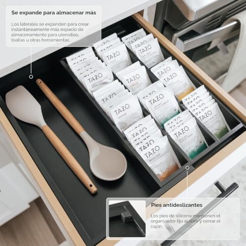 Organizador de cajones KitchenEdge negro de alta capacidad con paredes ajustables 7