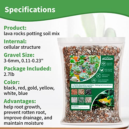 Jowlawn Mix Horticultural Lava Rock Pebbles - 2.7Lb Pumice Potting Soil Amendment For Succulents Cactus Plants, Gritty Rocks Decorative Gravel Plant Drainage For Terrarium Potted Plants #TOP1