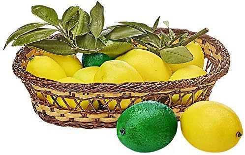CEWOR 16pcs Artificial Lemons Fake Lemon Lifelike Simulation Fruit for Home House Kitchen Party Decoration (Green and Yellow)